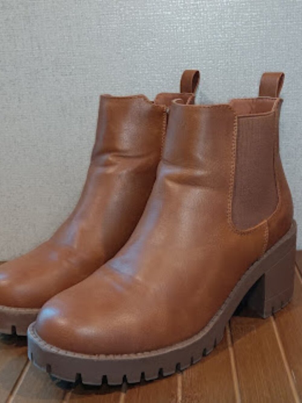 Top Moda Women’s Size 8 Ankle Boots Tan Brown Chunky Heel Side Zip Boho Moto